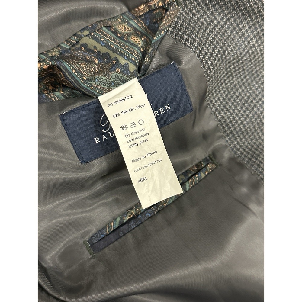 Ralph Ralph Lauren 46XL‎ Sport Coat Silk Wool Gray Houndstooth Check Blazer - Picture 8 of 10
